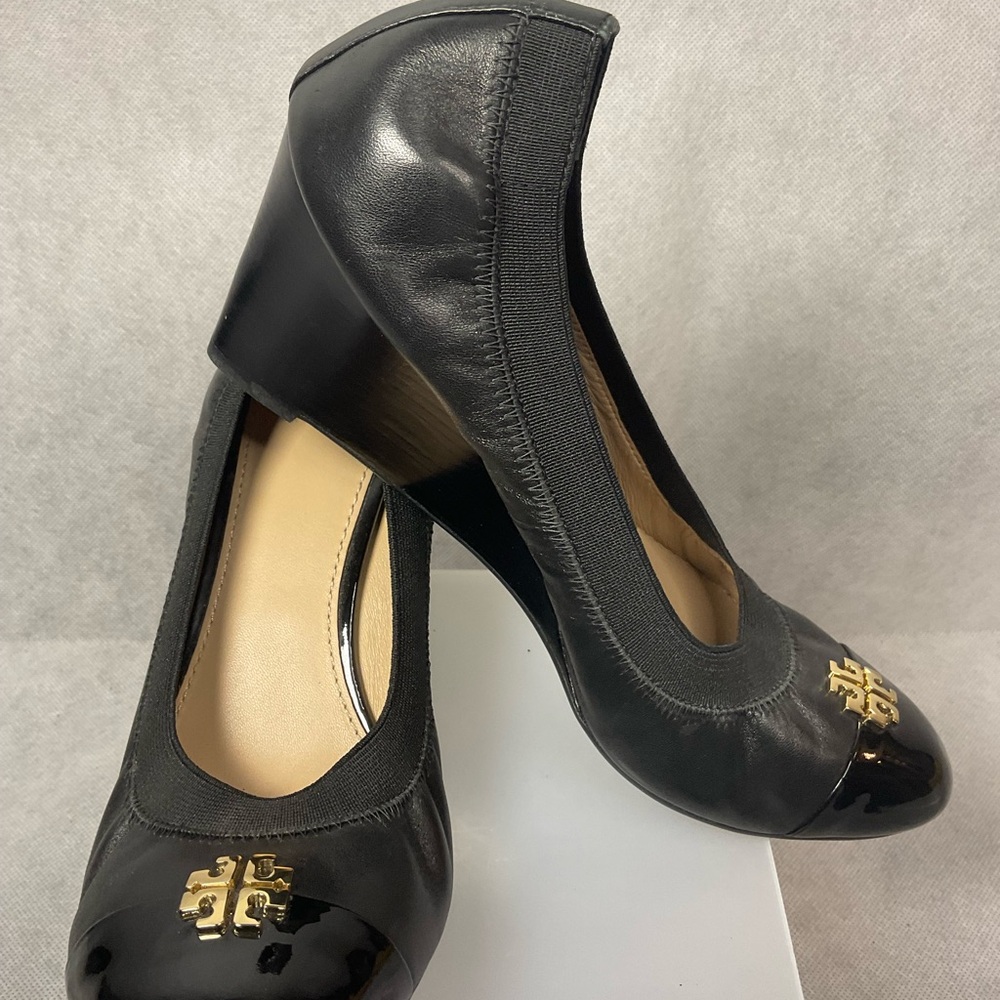 Tory Burch Caroline Wedge Ballet Black Leather- Size 8